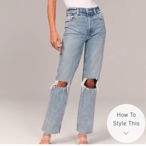 Abercrombie & Fitch Curve Love  90s Straight Ultra High Rise Ripped Knee Jeans